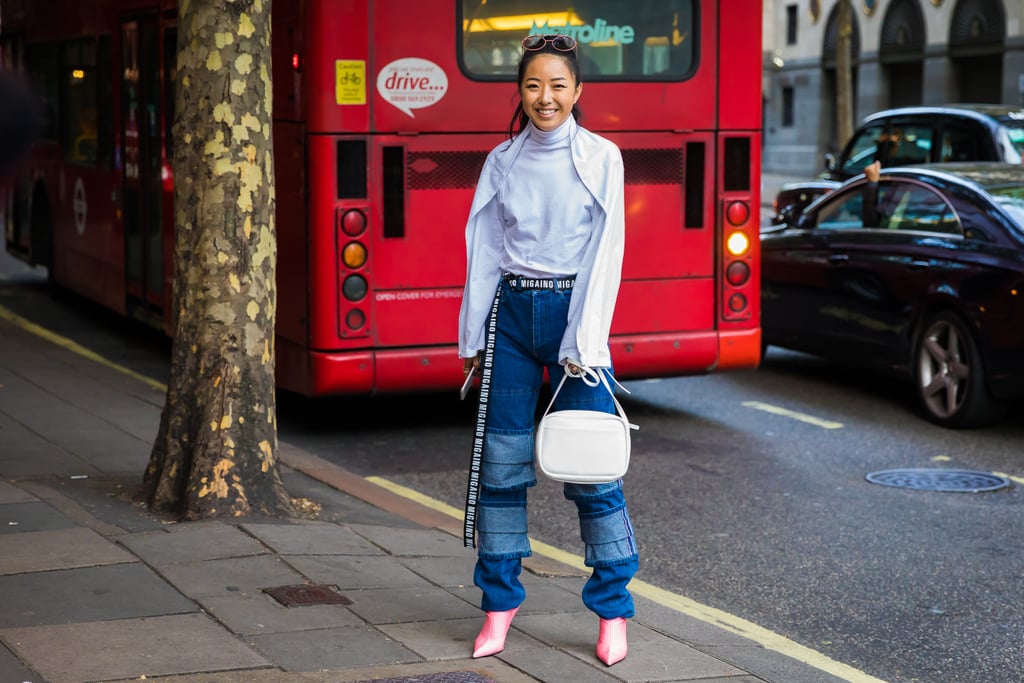 With Statement Denim, a Long Belt, and Pink Boots