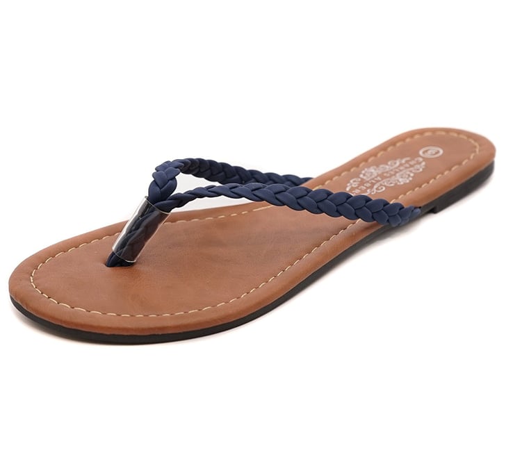 tan braided flip flops