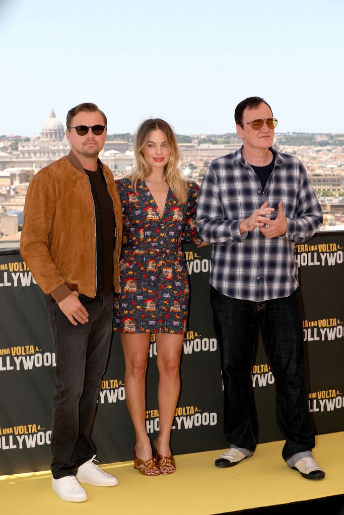 Leonardo DiCaprio, Margot Robbie, and Quentin Tarantino at the Once Upon a Time in Hollywood photocall in Rome.