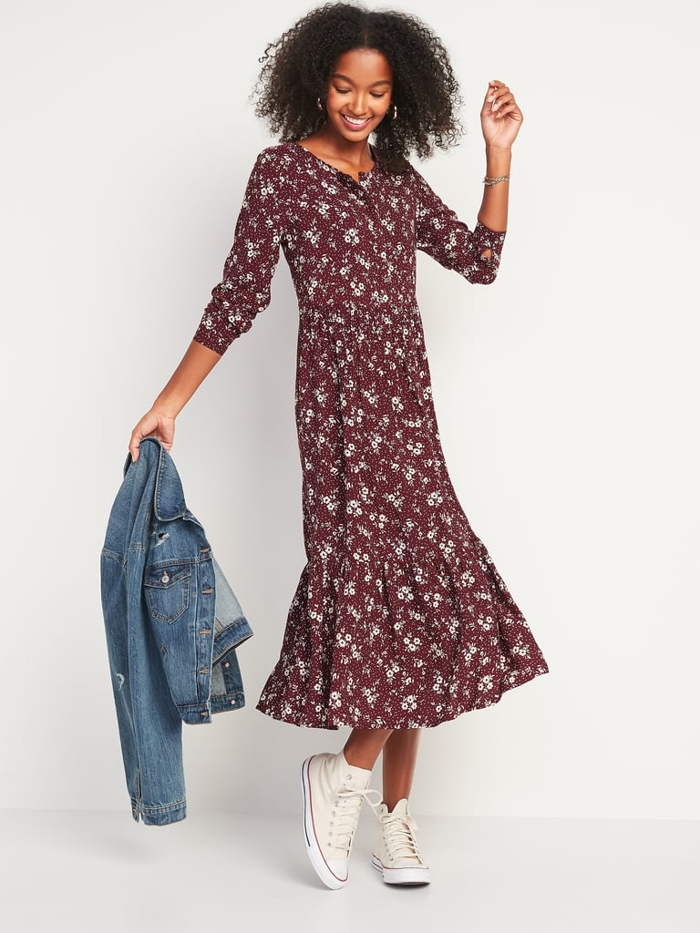 Floral-Print Button-Front Maxi Swing Dress