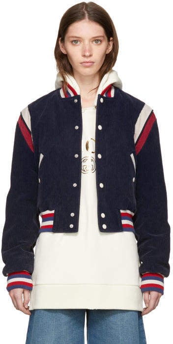 Gucci Blue Corduroy Hollywood Bomber Jacket