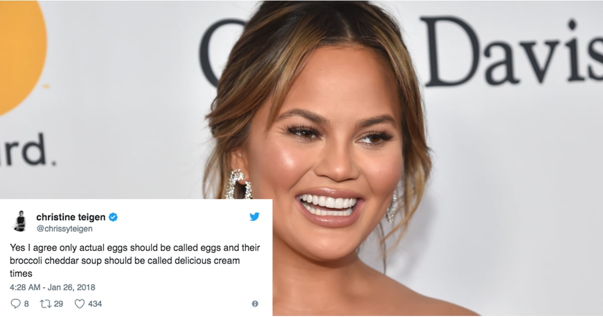 Chrissy Teigen Renames Panera Bread S Broccoli Cheddar Soup Popsugar Food
