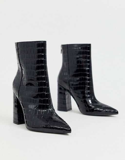 London Rebel Wide Fit Pointed Block Heeled Boots