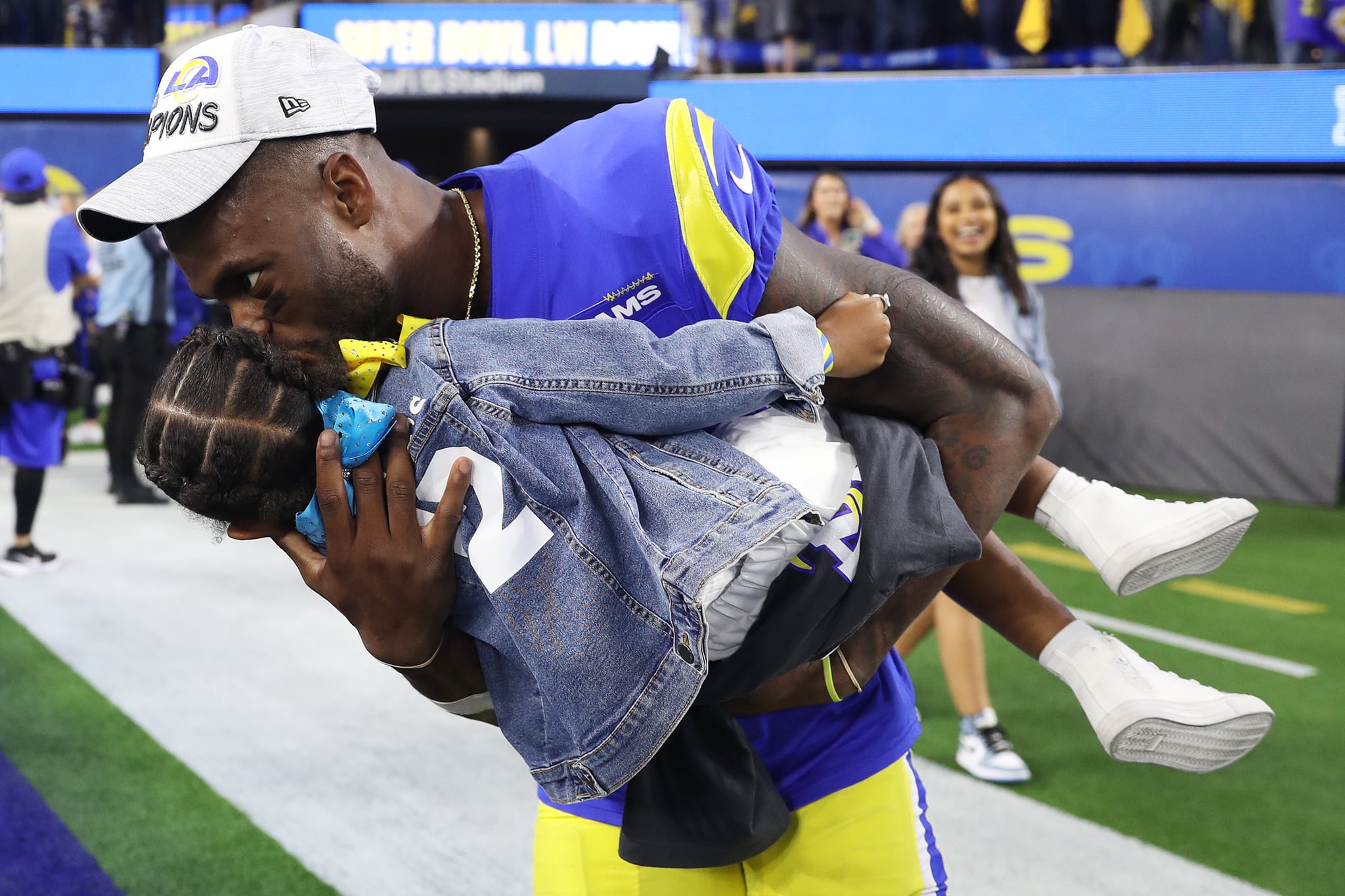 INGLEWOOD, CALIFORNIA - JANUARY 30: Van Jefferson #12 of the Los Angeles Rams celebrates after defeating the San Francisco 49ers in the NFC Championship Game at SoFi Stadium on January 30, 2022 in Inglewood, California. The Rams defeated the 49ers 20-17. (Photo by Meg Oliphant/Getty Images)