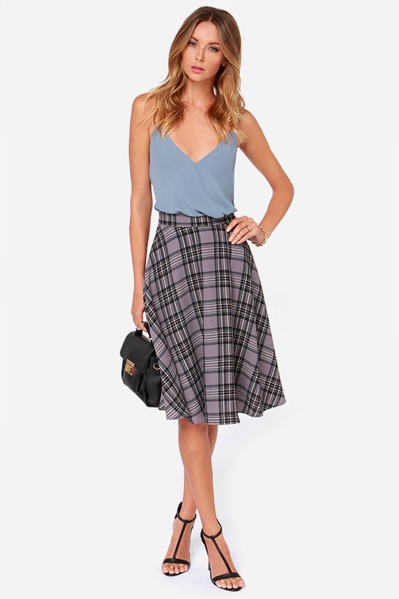 Lulu's Grey Plaid Midi Skirt