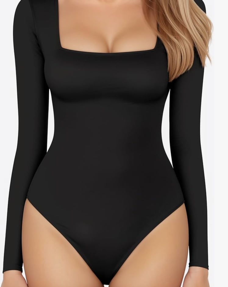Mangopop Square Neck Long Sleeve Bodysuit