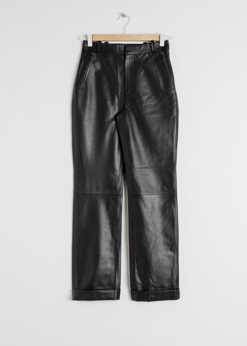 & Other Stories Cuffed Leather Pants in Black