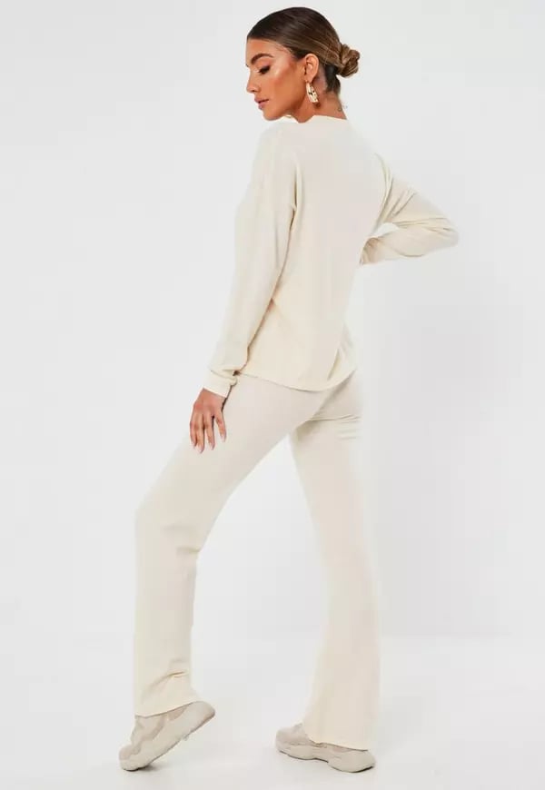 Cream Knit Oversized Top and Trousers Set