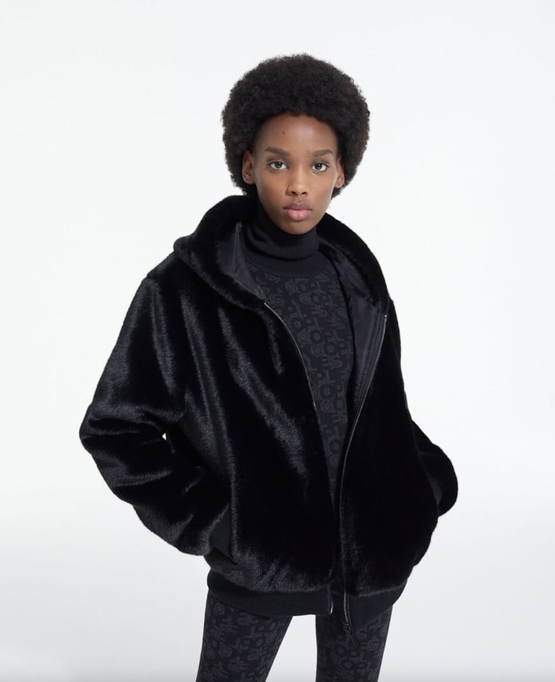 The Kooples Black Faux Fur Coat With Hood
