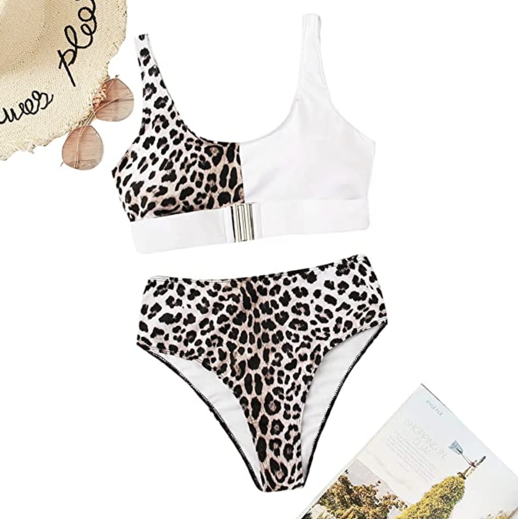 Floerns Leopard High-Waist Buckle Bikini