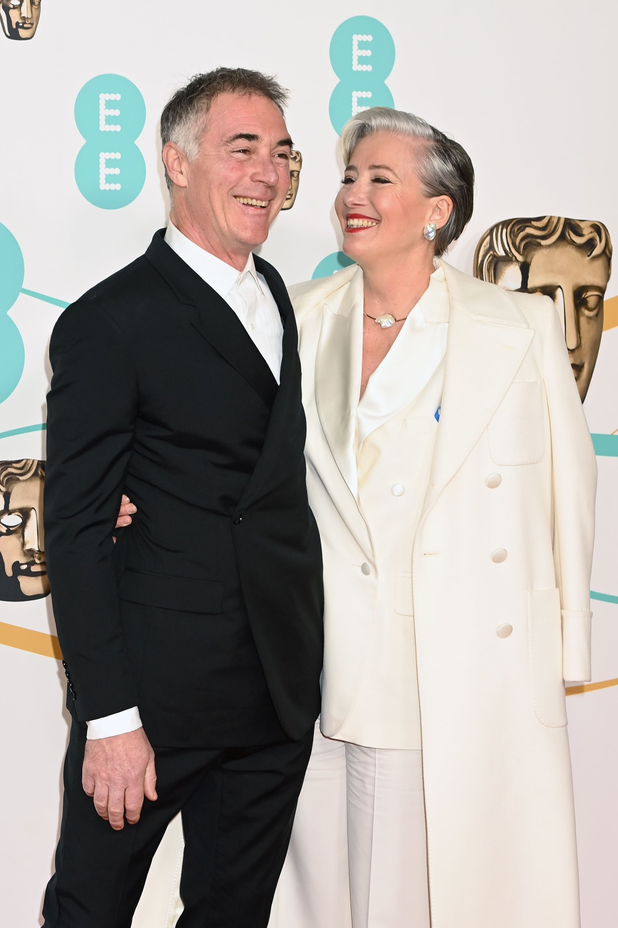 LONDON, ENGLAND - FEBRUARY 19: Greg Wise and Emma Thompson attend the EE BAFTA Film Awards 2023 at The Royal Festival Hall on February 19, 2023 in London, England. (Photo by Dave J Hogan/Getty Images)