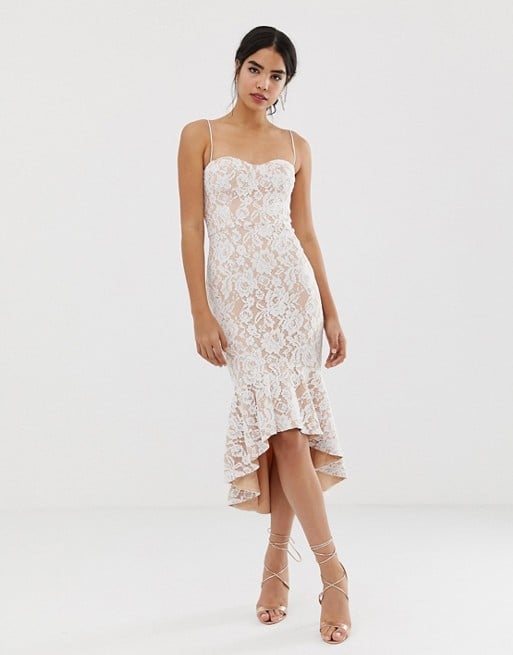 fitted lace midi dress