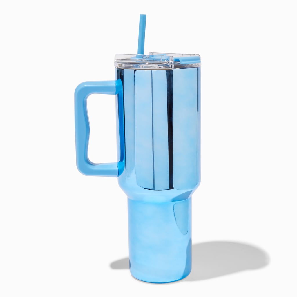 Claire's Blue Chrome Stainless Steel Handled Tumbler