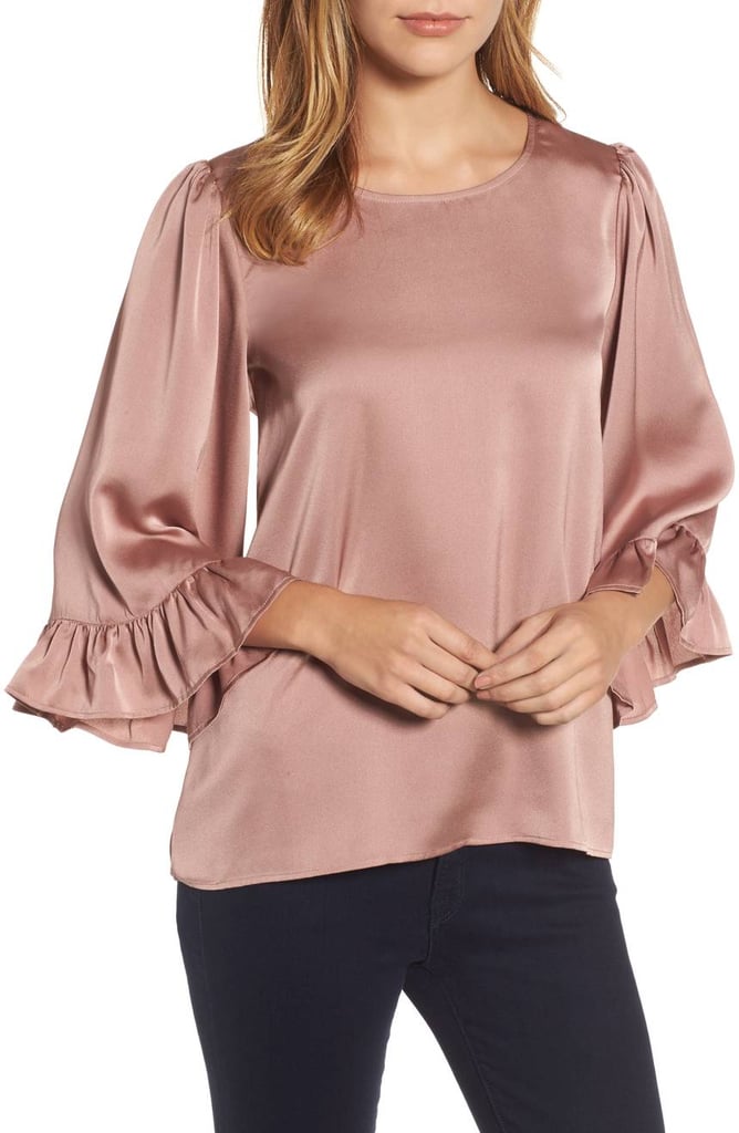 Bobeau Ruffle Sleeve Satin Top