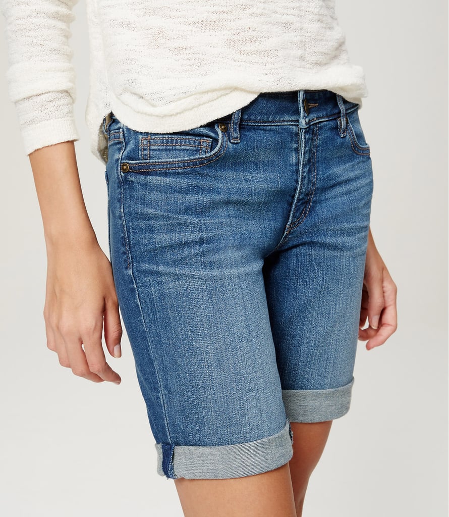 Loft Curvy Rolled Cuff Bermuda Shorts in Bright Mid Indigo Wash ($55)