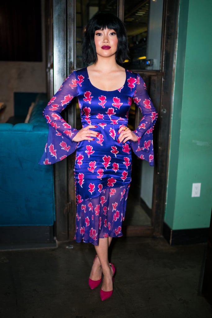 Wearing a purple Prabal Gurung dress to the brand's afterparty dinner in 2019.