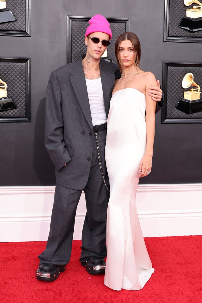 Justin and Hailey Bieber at the 2022 Grammys