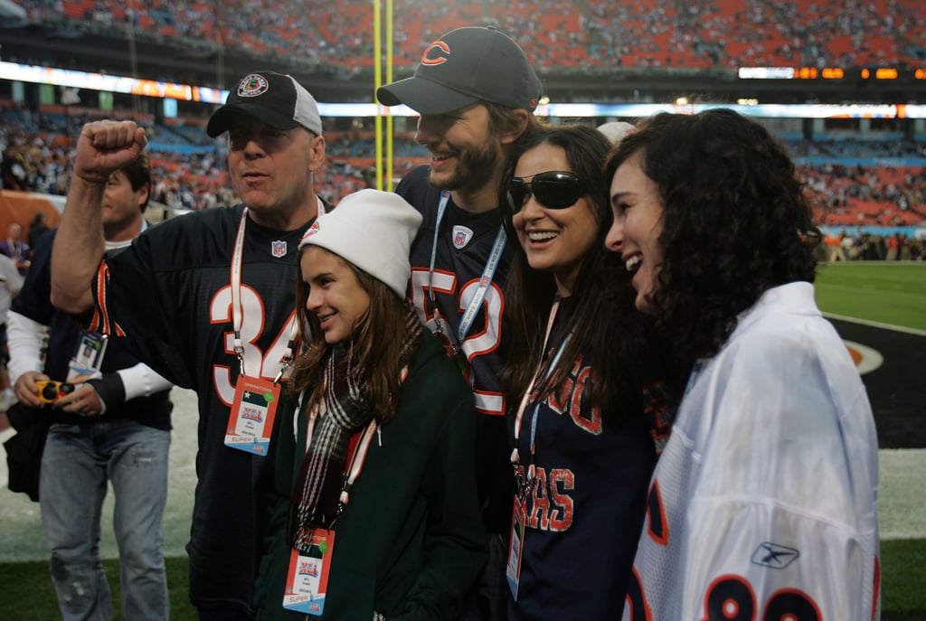 Bruce Willis, Demi Moore, and Ashton Kutcher were with Tallulah and Rumer Willis in 2007 to see the Colts play the Bears.