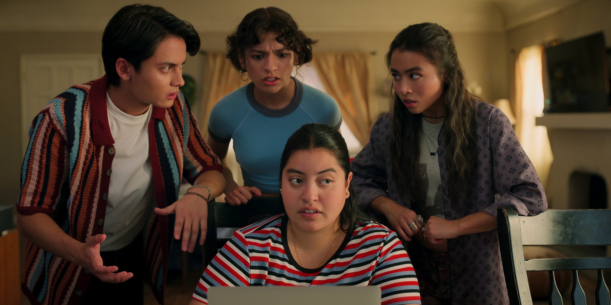 Freeridge. (L to R) Tenzing Trainor as Cameron, Bryana Salaz as Ines, Keyla Monterroso Mejia as Gloria, Ciara Riley Wilson as Demi in episode 108 of Freeridge. Cr. Courtesy of Netflix © 2022