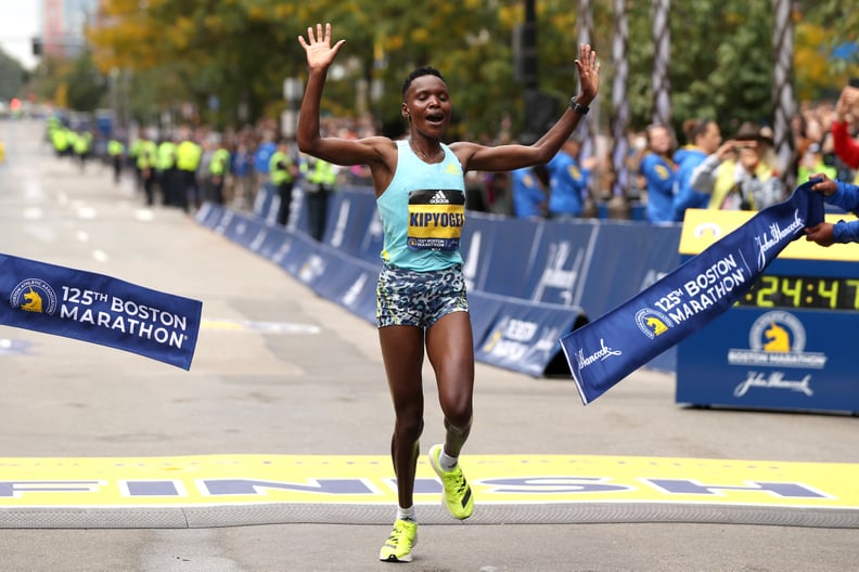 Diana Kipyogei Crosses the Finish Line at the 2021 Boston Marathon