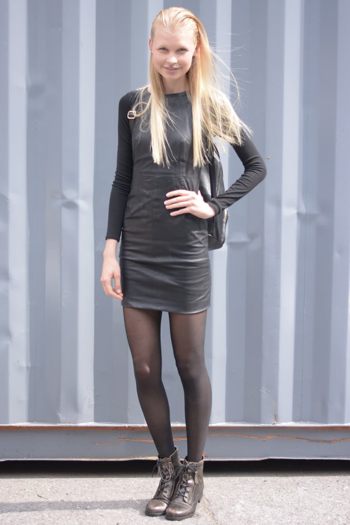 She nailed the model-off-duty vibe in a little leather dress. | Model ...