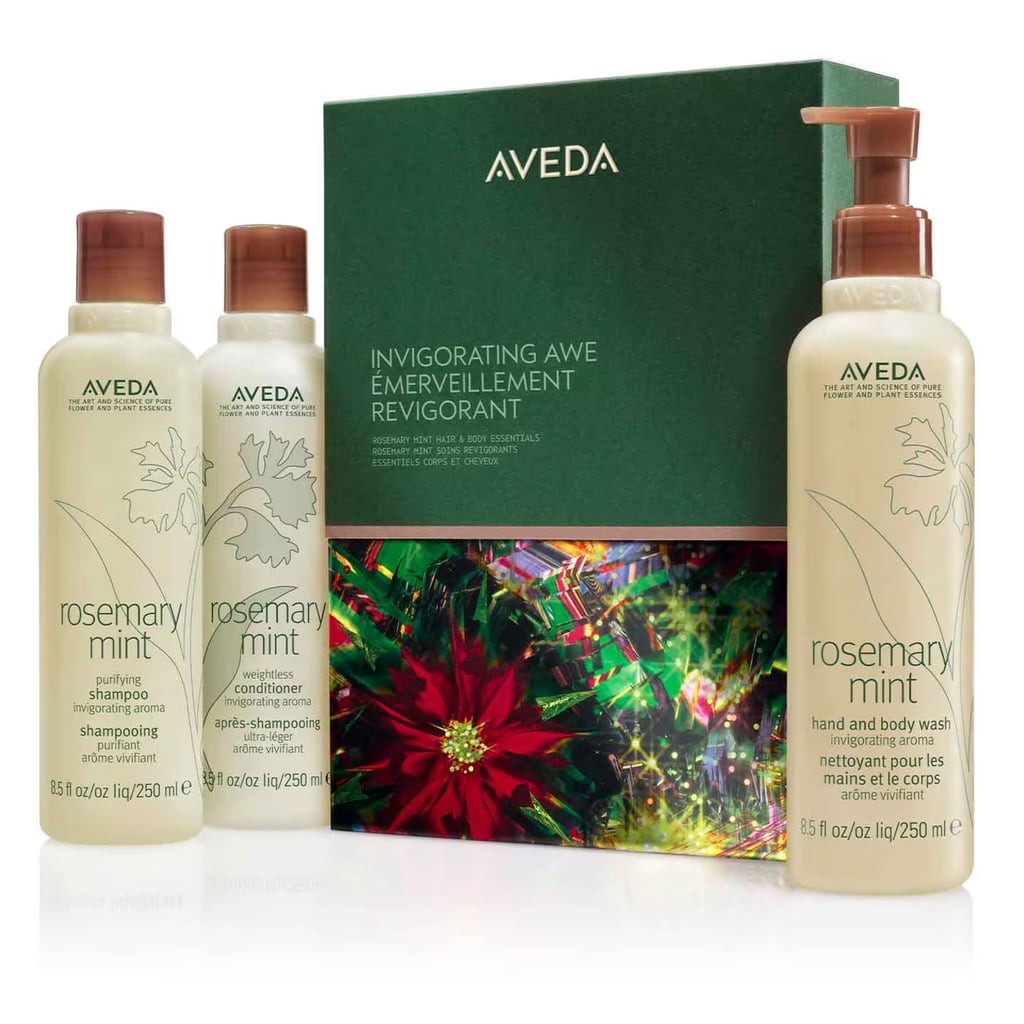 Aveda Invigorating Awe Rosemary Mint Hair & Body Essentials Gift Set  ($55)
I can practically smell how refreshing this beauty set is through the screen, but to be fair, I've used Aveda's products enough to know exactly what to expect. This holiday trio includes a shampoo, conditioner, and body wash, all infused with the brand's bestselling Rosemary Mint aroma (a blend of organic rosemary, peppermint, and spearmint), tucked inside a gift-ready box. There are plenty of people on my own list who would love this, so I'm willing to bet the same goes for yours.