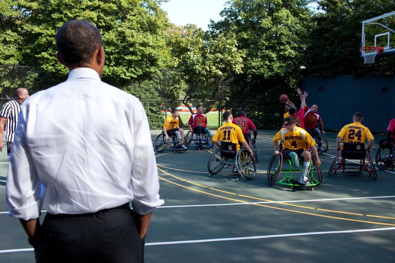 When he attended a game played by the National Naval Medical Center Marine Wounded Warrior basketball team