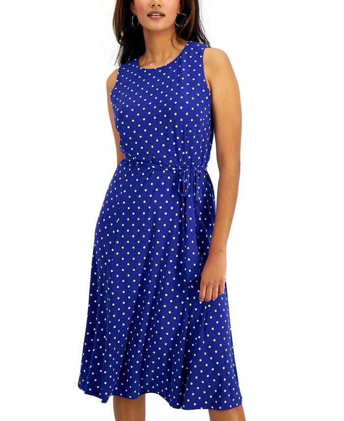 A Dot Dress: Kasper Printed Belted Fit & Flare Dress