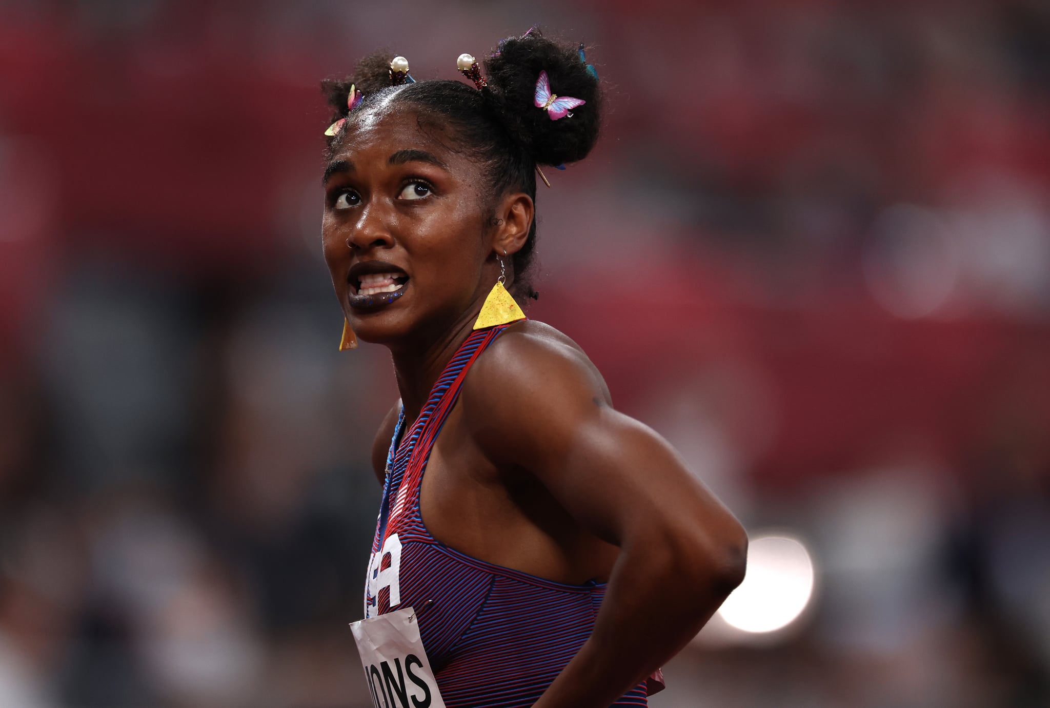Christina Clemons's Double Buns and Butterfly Clips | The Best (and  Brightest) Hairstyles We've Seen Athletes Wear at the Tokyo Olympics |  POPSUGAR Beauty Photo 3