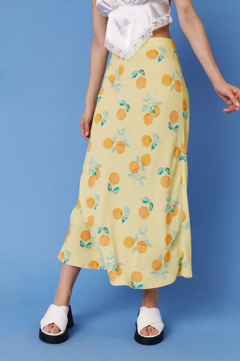 April Must Have: Nasty Gal Orange Printed Bias Cut Midi Skirt