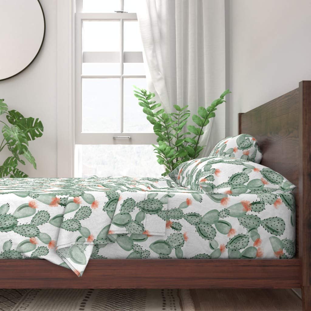 Roostery Sheet Set, Cactus Watercolor Plant