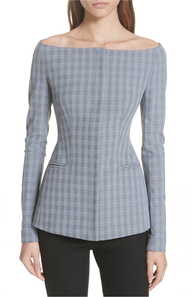 Theory McClair Plaid Off-the-Shoulder Jacket