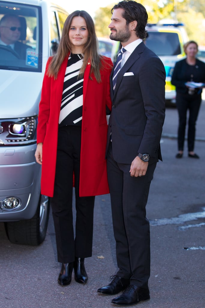 Princess Sofia of Sweden wearing a crisp red coat.