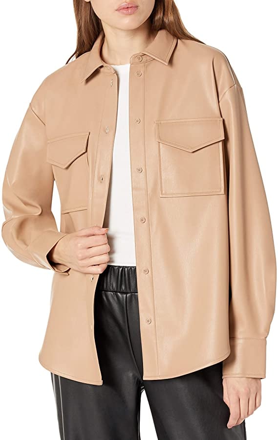 The Drop Faux-Leather Long Shirt Jacket