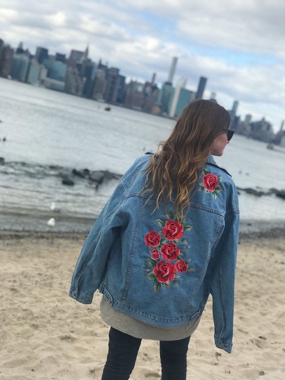 denim jacket floral embroidery