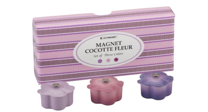 Le Creuset Cocotte Fleur Shape Fridge Magnet Berry Pink Set of 3 New from Japan 