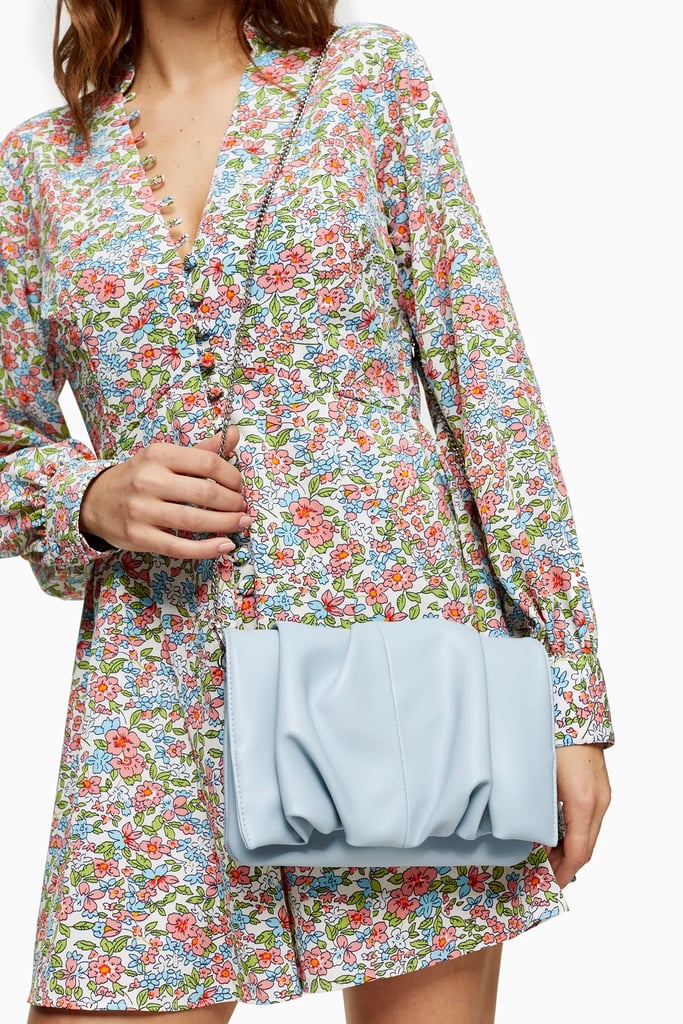 RUBY Blue Ruched Clutch Bag Best Spring Bags 2020 POPSUGAR