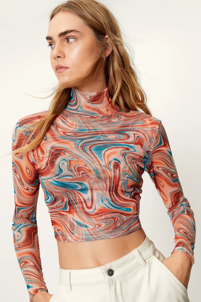 Winter Rave Outfit Idea: Nasty Gal Mesh Crop Top