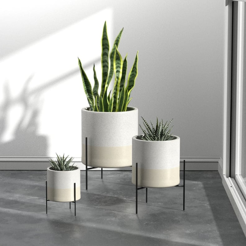 Rivet Mid-Century Ceramic Planter With Stand