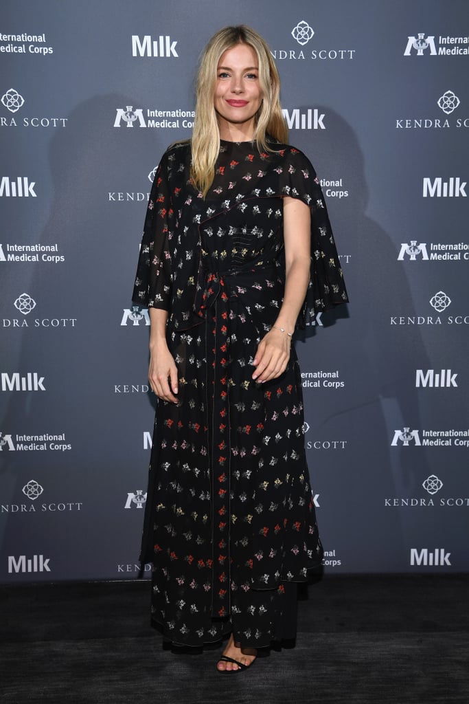 Sienna went back to her boho roots in this Sonia Rykiel floral dress for the Medical Corps Summer cocktail event in NYC.