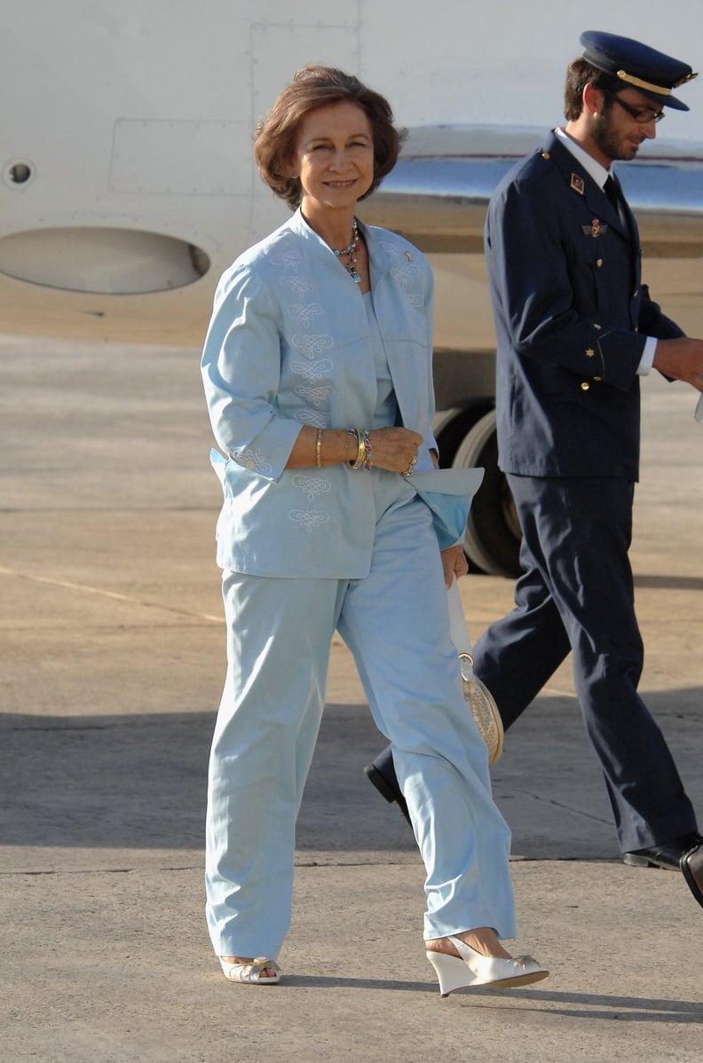 Queen Sofía in a Light Blue Pantsuit, July 2007