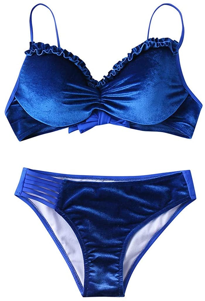 Two-Piece Velvet Padded Ruffled Bikini