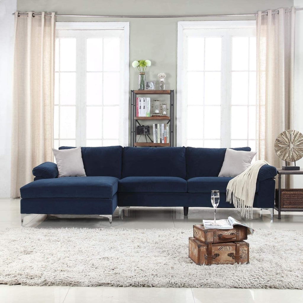 Divano Roma Furniture Modern Large Velvet Fabric Sectional Sofa