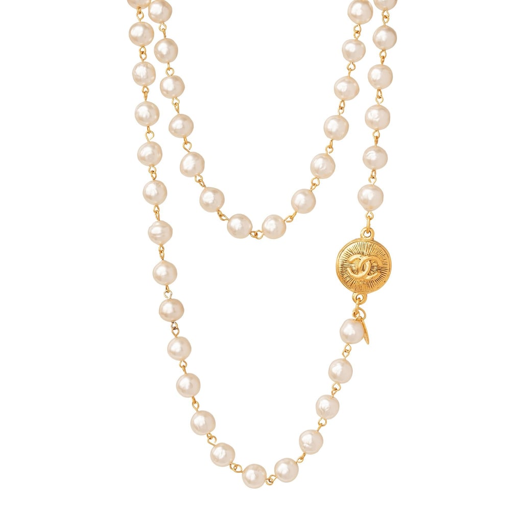Chanel Pearl Strand With Double Sided Logo Pendant Necklace