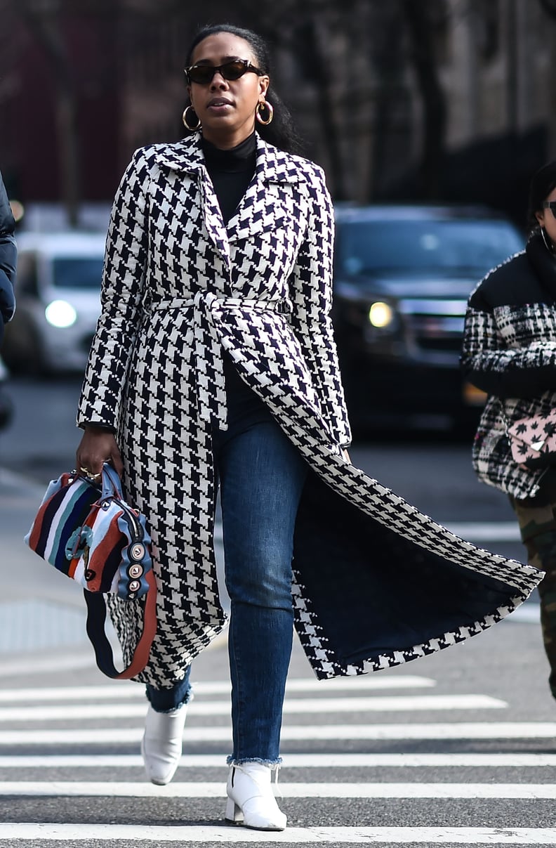 Try Wearing Houndstooth With an Eye-Catching Striped Bag