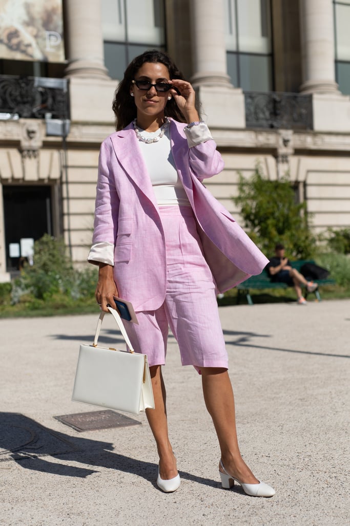 pink blazer and shorts