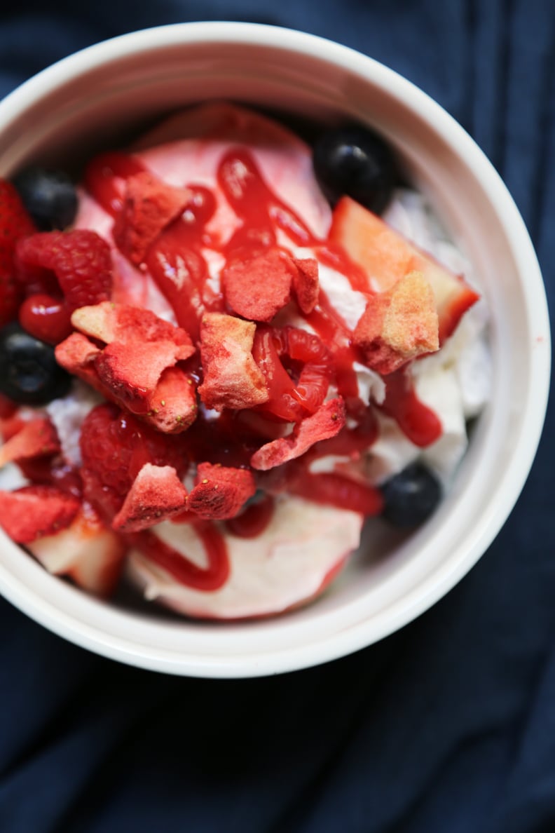 Meringue, Berries, Whipped Cream, and Berry Coulis