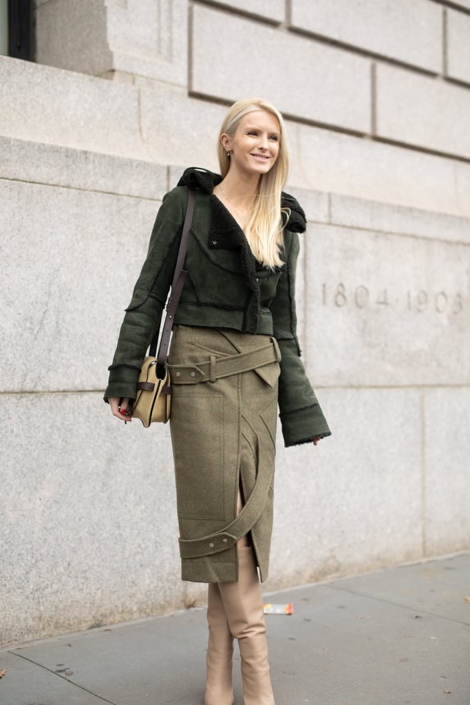A utility skirt feels office appropriate when nude boots or heels are at play.