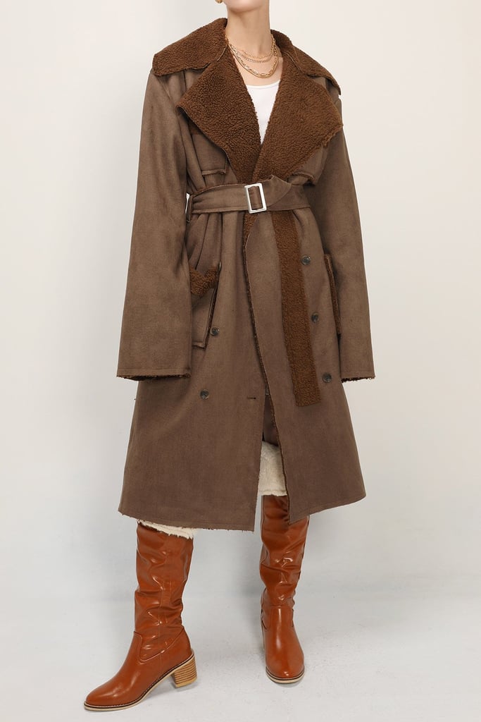 Storets Audrey Shearling Belted Faux Leather Coat