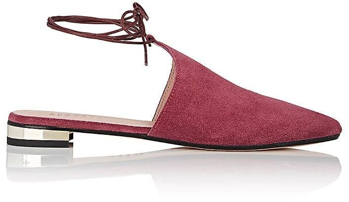 Barneys New York Suede Ankle-Tie Flats